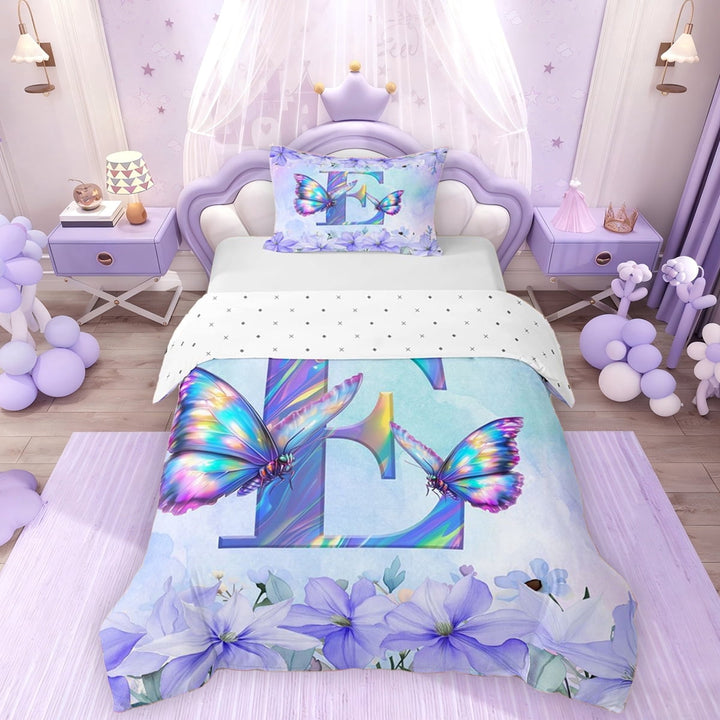 Erosebridal Purple Butterfly Twin Bedding for Girls, Garden Flower Floral Duvet Cover Set, Personalized E, Reversible, 1 Duvet Cover and 1 Pillowcase (No Comforter)
