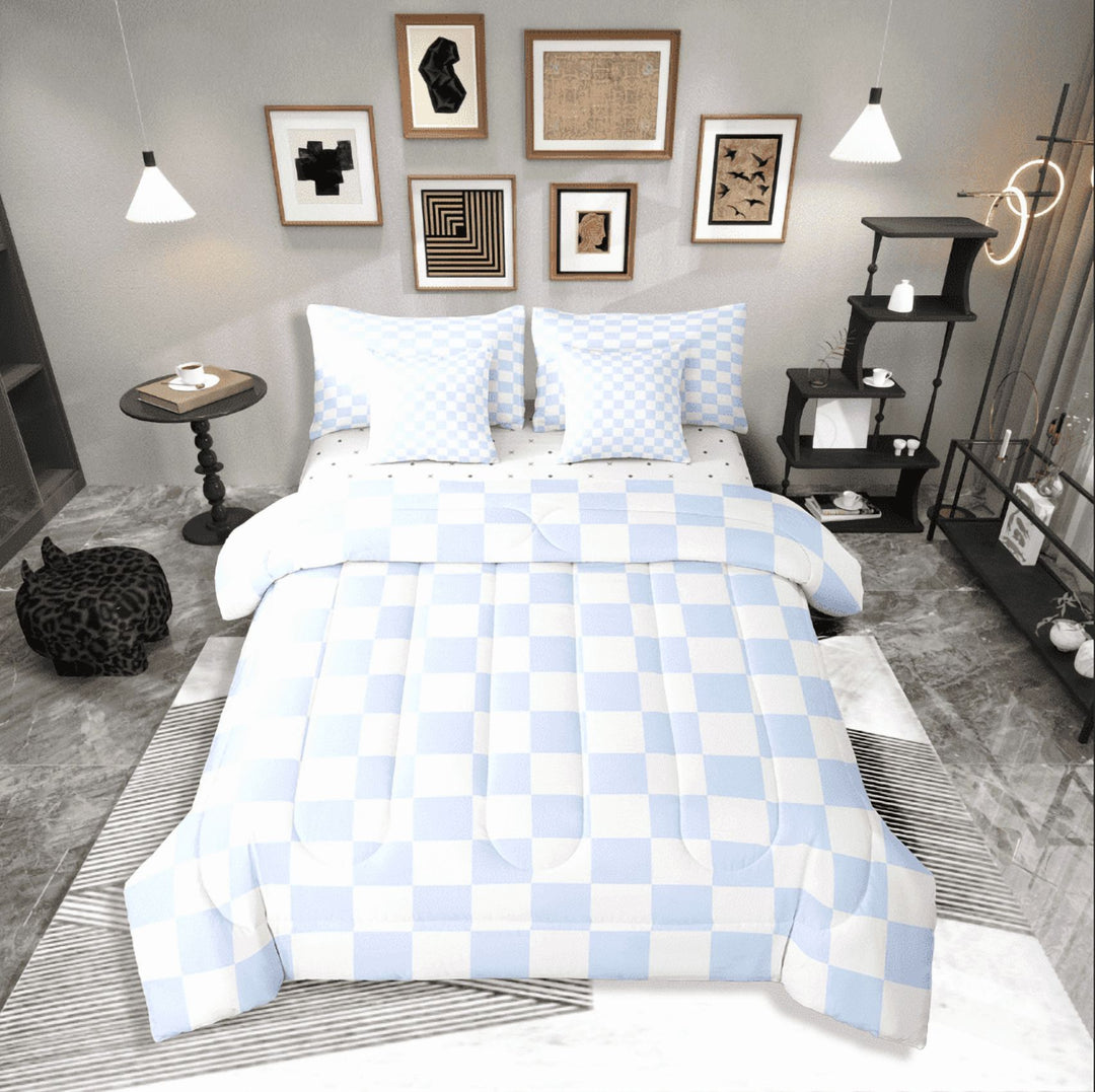 Erosebridal Geometric Buffalo Bedding Sets Twin Size,Checkered Grid Comforter Sets with Sheets,Plaid Room Decorative,Breathable,7-Piece