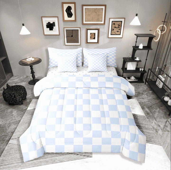 Erosebridal Geometric Buffalo Bedding Sets Twin Size,Checkered Grid Comforter Sets with Sheets,Plaid Room Decorative,Breathable,7-Piece