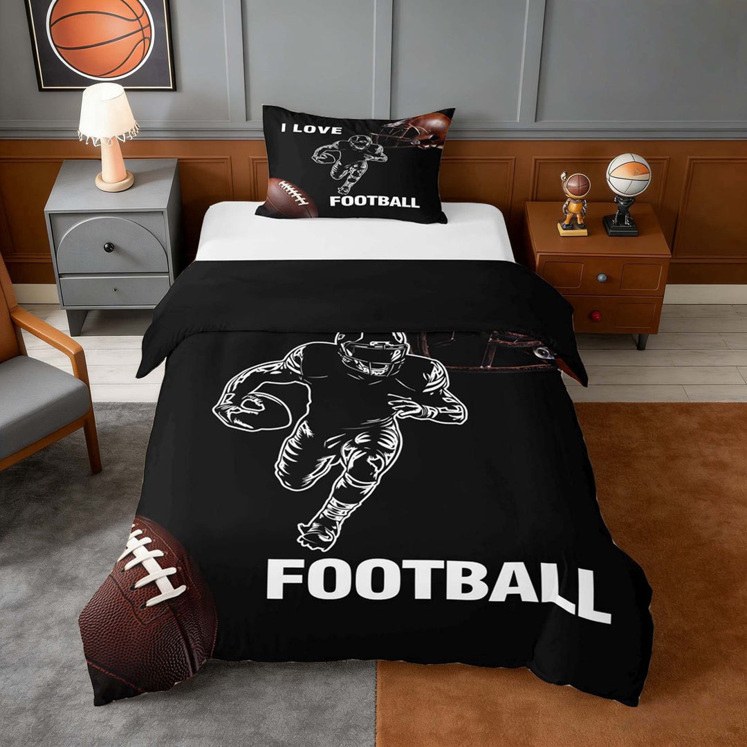 Erosebridal I Love Football Twin Bedding, Sport Duvet Cover Set for Men and Boys, Black Reversible 2 Pieces, 1 Duvet Cover and 1 Pillowcase