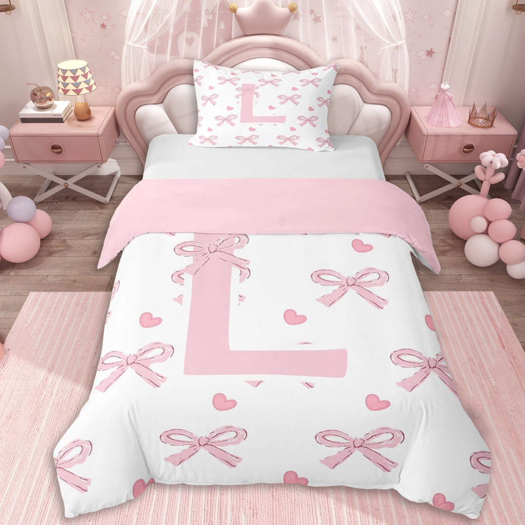 Erosebridal Personalized Initial L Twin Bedding For Girls,Pink Ribbon Bow Duvet Cover Set,Pink Reversible,Microfiber Bedroom Decor,2pcs,No Comforter