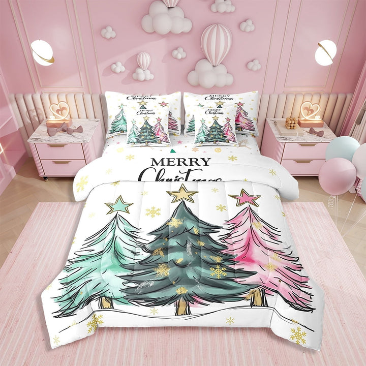 Erosebridal Merry Christmas Sheet Set Christmas Tree Bedding Set With 2 Pillow Cases Xmas Decor 7 Pieces Comforter Queen Sizehappy Holiday Snowflake Comforter Set With Sheet