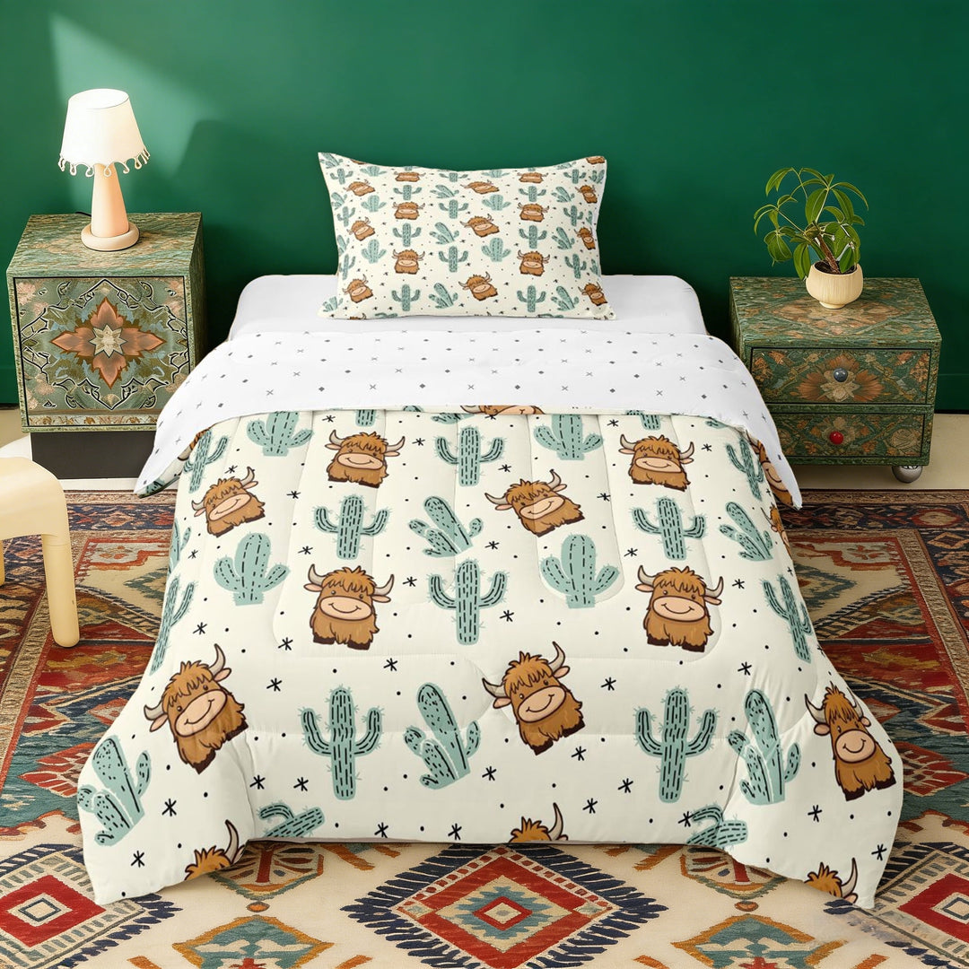 Erosebridal Cute Highland Cow Twin Comforter Sets for Kids, Rustic Farmhouse Bedding Set, Reversible 2pcs, 1 Comforter and 1 Pillowcase