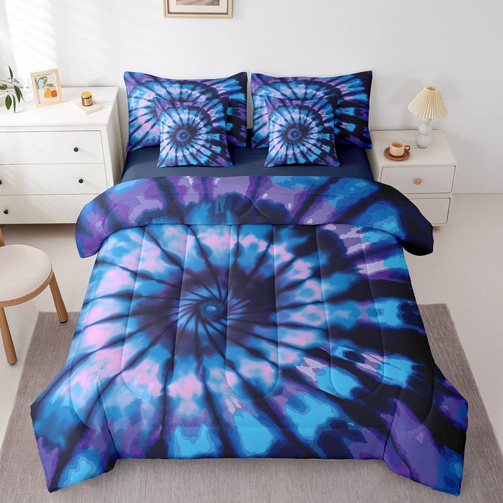 Erosebridal Abstract Swirl Bedding Queen Size,Gradient Tie Dye Bedding Sets Queen Size,Purple Navy Watercolor Decor,Reversible,Lightweight,7 Pieces