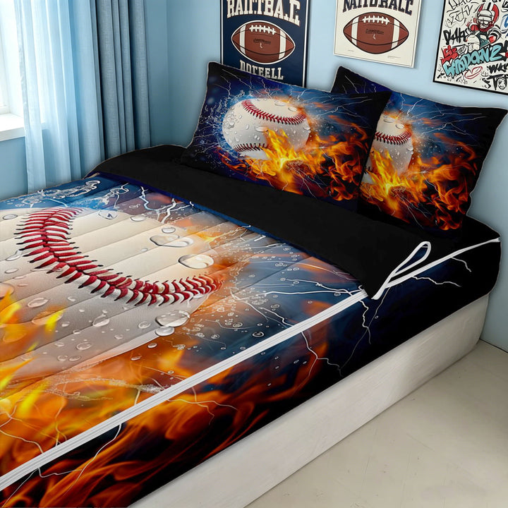 meiyoeat Sporty Baseball Zipper Twin Comforter Sets with Fitted Sheet and 2 Pillowcases for Kids, Fire Water Zipper Bedding Set for Bedroom, Navy Orange, Black ReversibleB