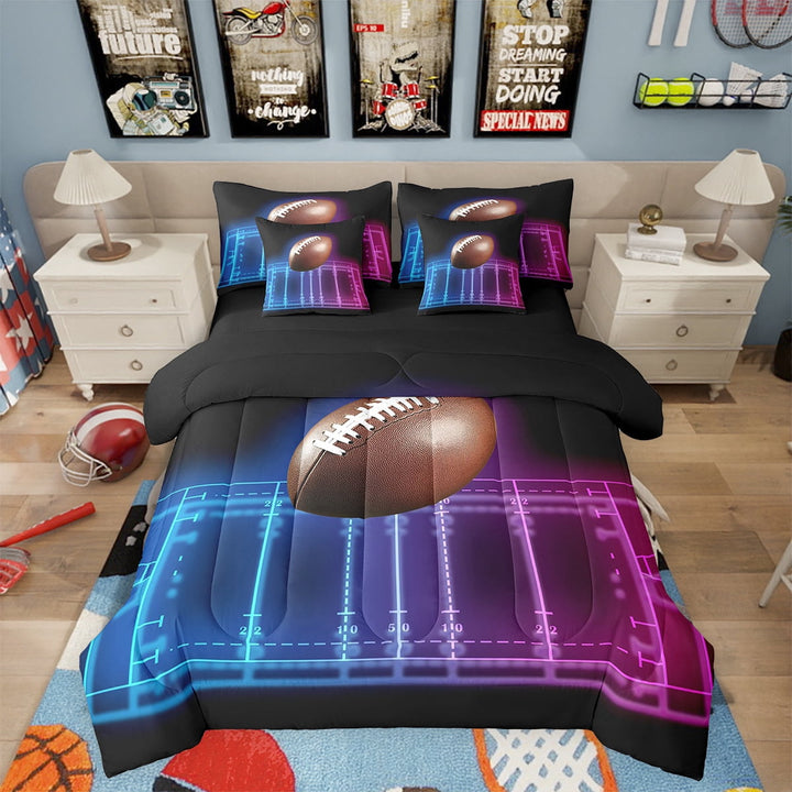 7 Piece American Football Twin Bed in a Bag Sports Bedding Sets Teen Rugby Lover Comforter Set with Sheets Sports Game Themed Bed Set Football Game Decor Sheets