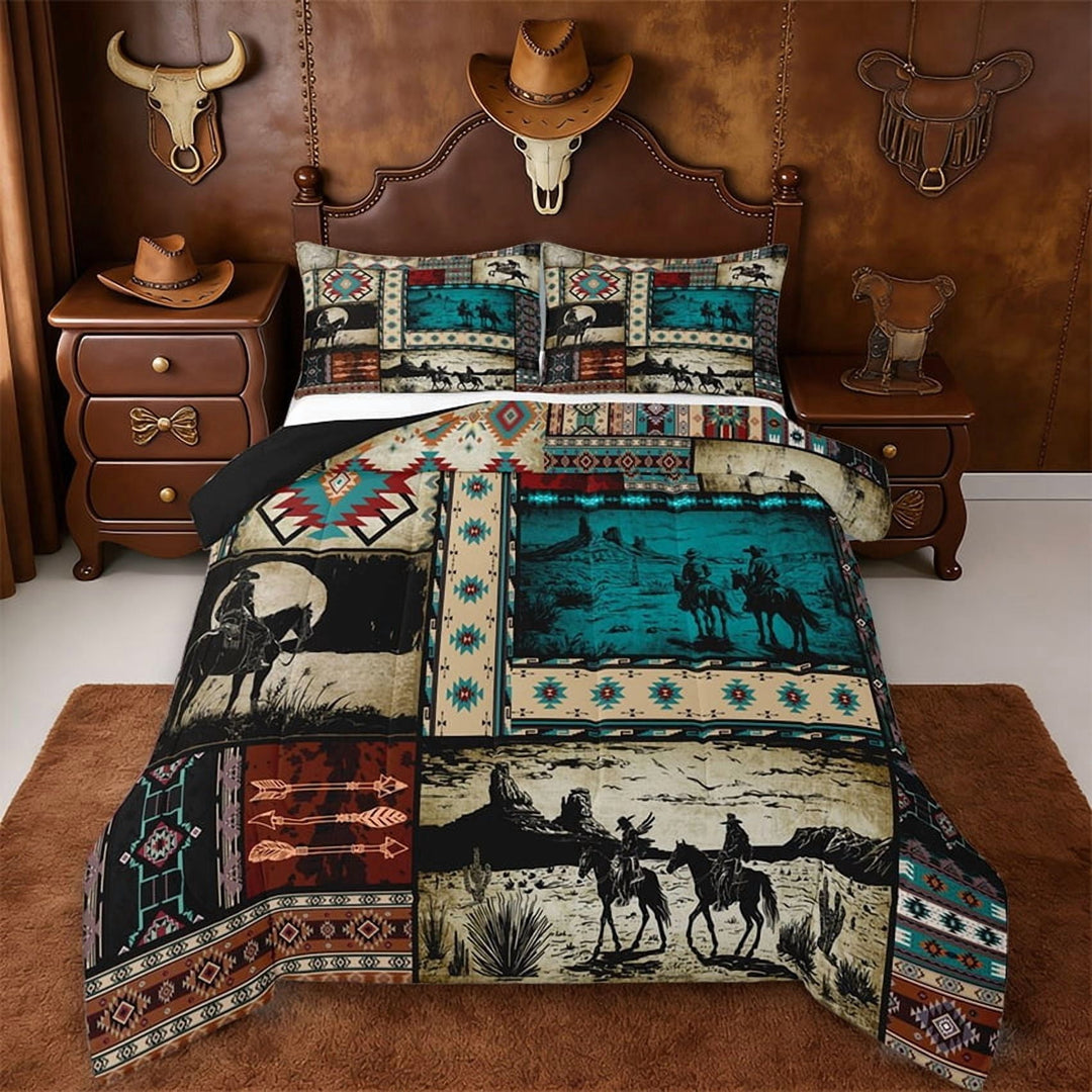 Erosebridal Adults Western Cowboys Full Size Comforter Sets,Country Theme Bohemian Exotic Style Bedding Sets For Men Boys,Reversible Black,3-Piece
