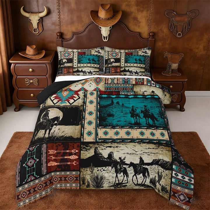Erosebridal Adults Western Cowboys Full Size Comforter Sets,Country Theme Bohemian Exotic Style Bedding Sets For Men Boys,Reversible Black,3-Piece