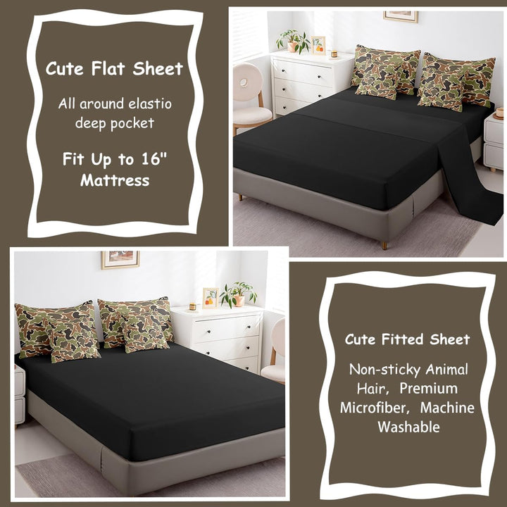 Duck Camouflage Hunting Comforter Set Twin Size Bed in a Bag Army Wild All Season Breathable Bedding Set Room Decor 7Pcs Green Black Warm Cozy Lightweight