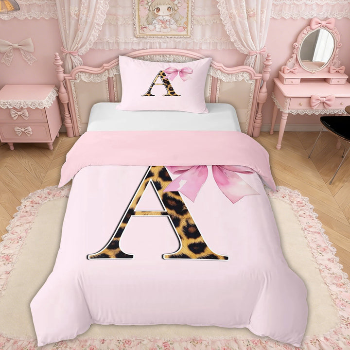 Erosebridal Pink Bowknot Letter A Twin Bedding, Cheetah Leopard Print Duvet Cover Set for Girls Kids, Pink Reversible, 1 Duvet Cover and 1 Pillowcase (No Comforter), 2 Pieces