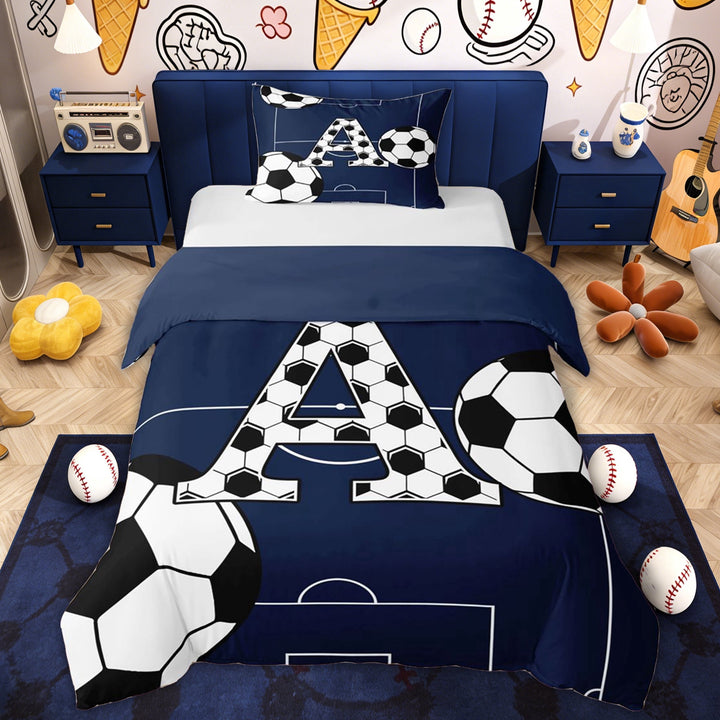 Erosebridal Football Letter A Kids Twin Bedding, Blue Cartoon Duvet Cover Set, 2 Pieces, 1 Duvet Cover and 1 Pillowcase (No Comforter)