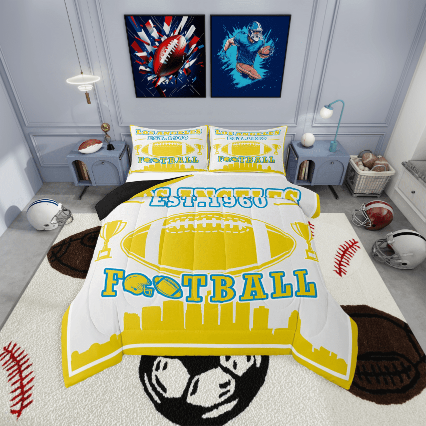 Erosebridal Football Print Bedding Twin Comforter Set,White Yellow Down Comforter,Teenager Bedroom Decor(Los Angeles),Reversible,Lightweight,2-Piece
