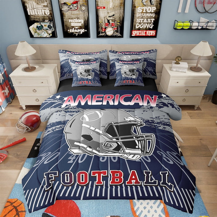 Erosebridal Football Comforter Set Twin Size 7 Pieces Rugby Ball Games Sport Arena Navy Blue Grey Bedding Set Sports Theme Bed in a Bag with Comforter