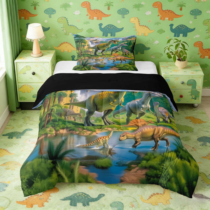 Erosebridal Cartoon Dino Twin Comforter Sets for Boys Girls, Wild Dinosaur Bedding Set
