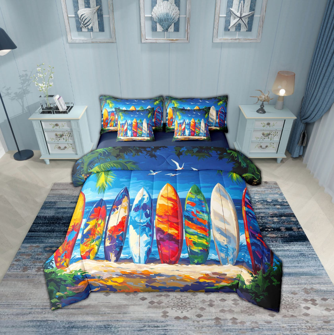 Erosebridal Teen Ocean Life Bedding Sets Twin Size,Sea Surfing Comforter Sets with Sheets,Marine Room Decorative,Reversible,Breathable,7pcs