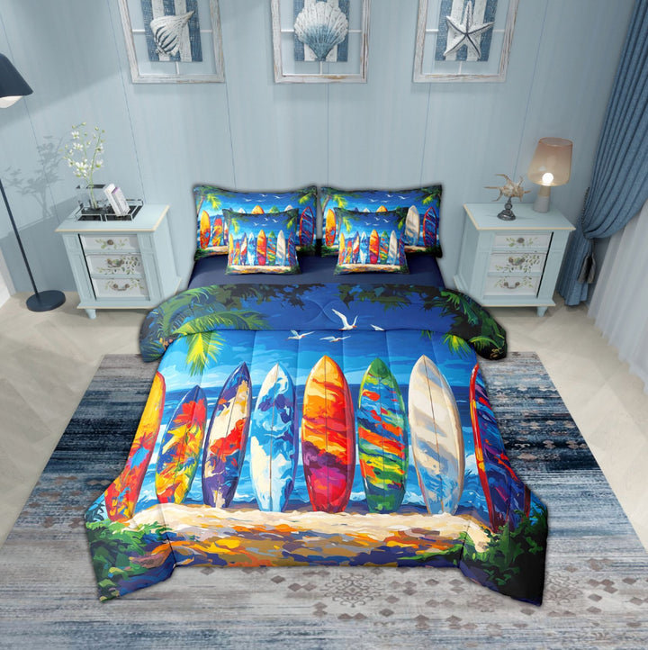 Erosebridal Teen Ocean Life Bedding Sets Twin Size,Sea Surfing Comforter Sets with Sheets,Marine Room Decorative,Reversible,Breathable,7pcs