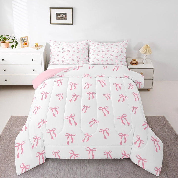 Erosebridal Pink Bow Bedding Sets Full with Comforter,Cartoon Bowknot Duvet Insert,Dreamy Princess Comforter Sets Full Size,Ultra Soft Kawaii Room Decoration,Reversible,3pcs