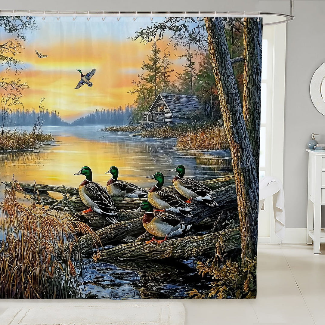 Mallard Duck Shower Curtain,Duck Hunting Bathroom Shower Curtain Sets,Western Cabin Lodge Branches Lake Waterproof Bathroom Curtains,Hunting Bird Animal Bathroom Accessories,72"Wx72"L