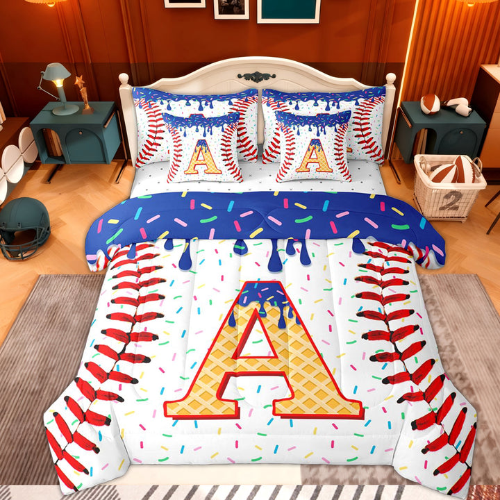 Erosebridal Cartoon C Letter Twin Bedding Sets 7-Piece, Boys Baseball Game Bedding Comforter Set