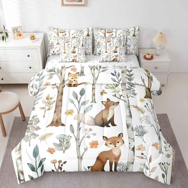 Erosebridal Cute Deer Bedding Sets Twin Size, Jungle Animals Comforter Sets with Sheets, Ultra Soft