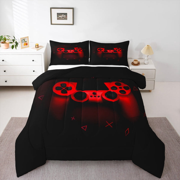 Erosebridal Gamer Comforter Sets Full Size, Black Red Bedding Sets, Gamepad Print Reversible, 3 Pieces (1 Comforter + 2 Pillowcases)