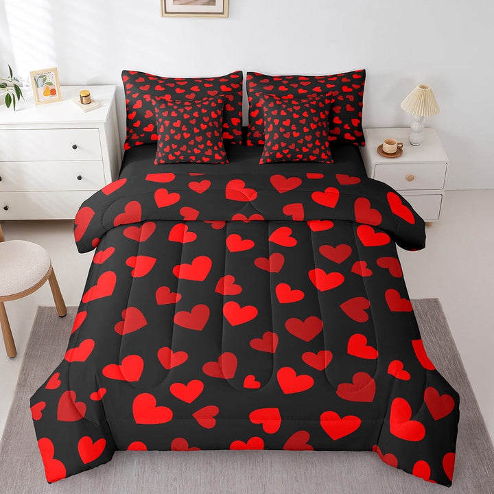 7 Pcs Red Hearts Comforter Set,Romantic Valentine&