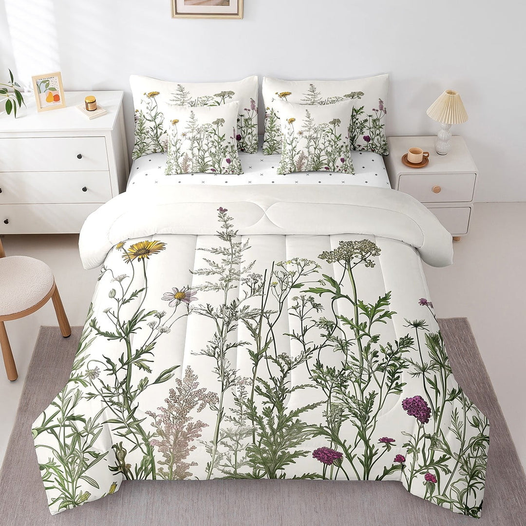 Erosebridal Retro Floral Bed in a Bag Twin size, Botanical Plants Bedding Sets, Spring Theme Home Decor