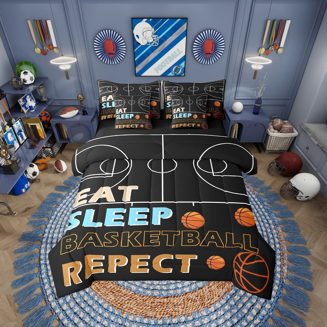 Erosebridal Cartoon Basketball Comforter Sets Twin Size, Ball Sports Comforters &amp; Duvets, Teens, Reversible 7 Pieces