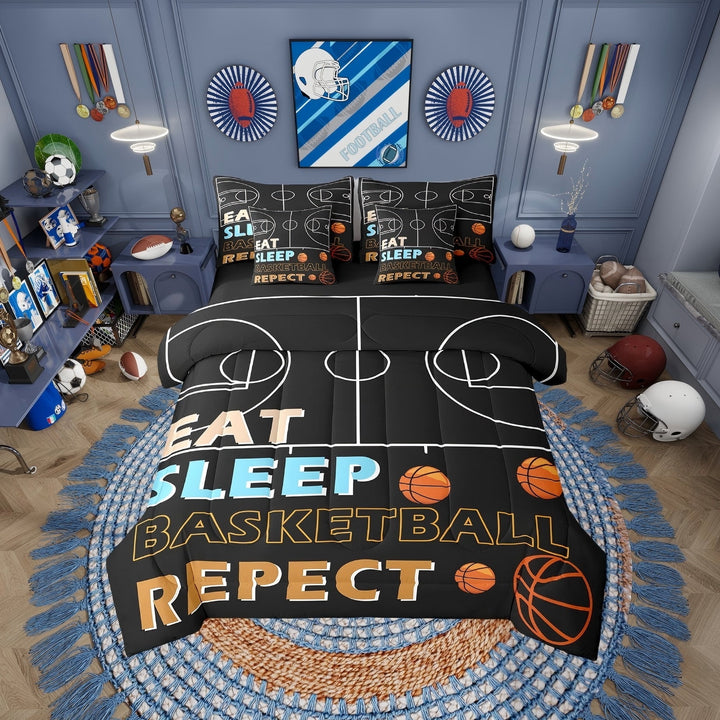 Erosebridal Cartoon Basketball Comforter Sets Twin Size, Ball Sports Comforters &amp; Duvets, Teens, Reversible 7 Pieces