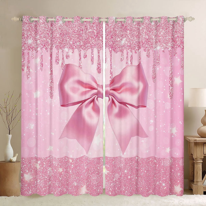 Erosebridal Pink Bow Blackout Curtains Set of 2 (52x84 Each) For Girls,Chic Glitter Print Kids Window Curtains