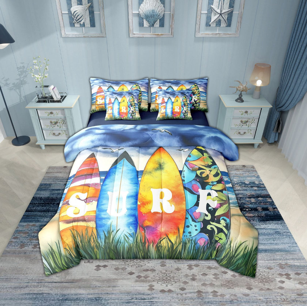 Erosebridal Ocean Surfing Bedding Sets King Size,Sea Theme Bed in a Bag King size,Lightweight Reversible Bedding King Size,Summer Holiday Decor,7 Pieces
