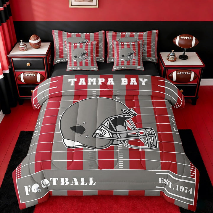 Erosebridal Tampa Bay Bed in a Bag Twin Size,Sports Theme Bed Set,Football City Bedding Twin Size For Boys Kids,Microfiber Bedroom Decoration Reversible,7 Pieces