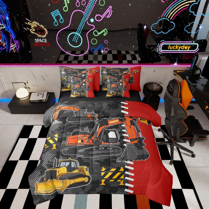 Erosebridal Tractor Bedding Twin Comforter Set, Cartoon Truck Down Comforter, Farm Vehicle Decor, Reversible 7pcs