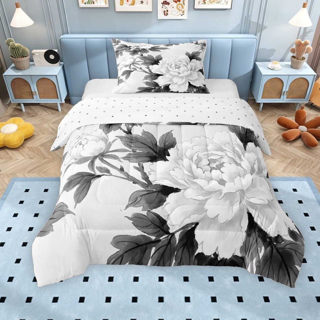 Erosebridal White Floral Twin Comforter Sets for Girls Women, Botanical Theme Bedding Set, Reversible, 2pcs