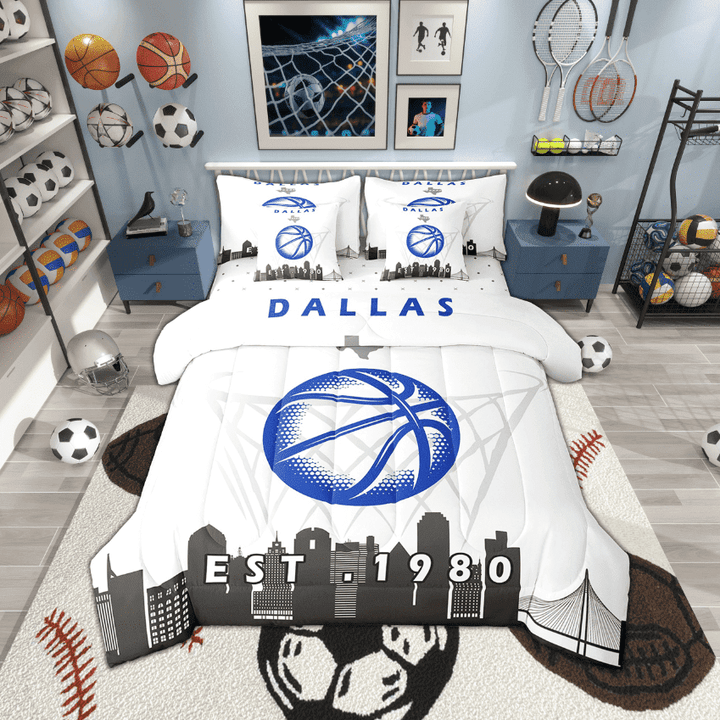 7 Pcs Comforter Set Full Size,Basketball Bed in a Bag with Flat Sheet and Fitted Sheet and Adults, Sports Bedding Set with Pillowcase and Sham,Dallas