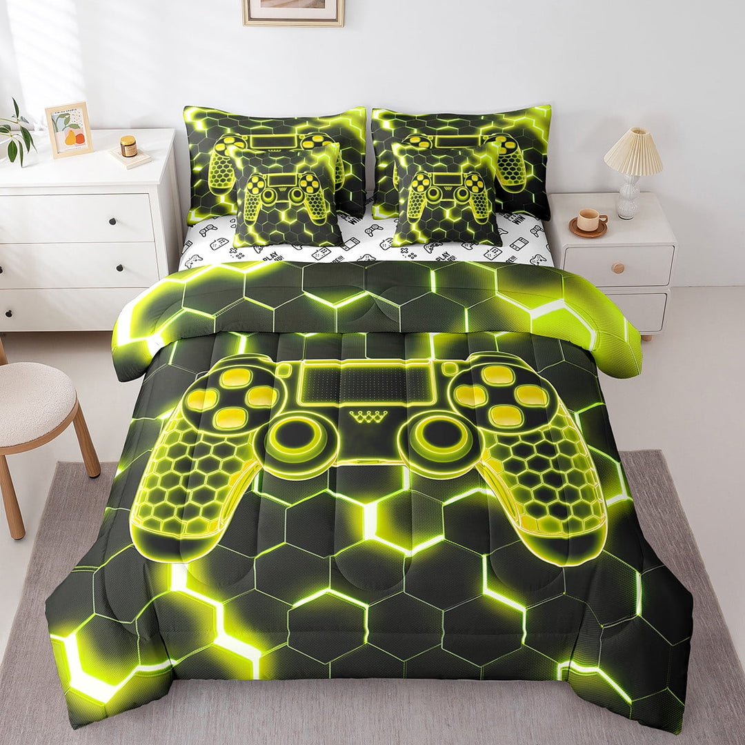 Erosebridal Gamer Bed in a Bag Twin size s, Neon Gamepad Bed Set, Gradient Abstract Decor, Reversible 7pcs