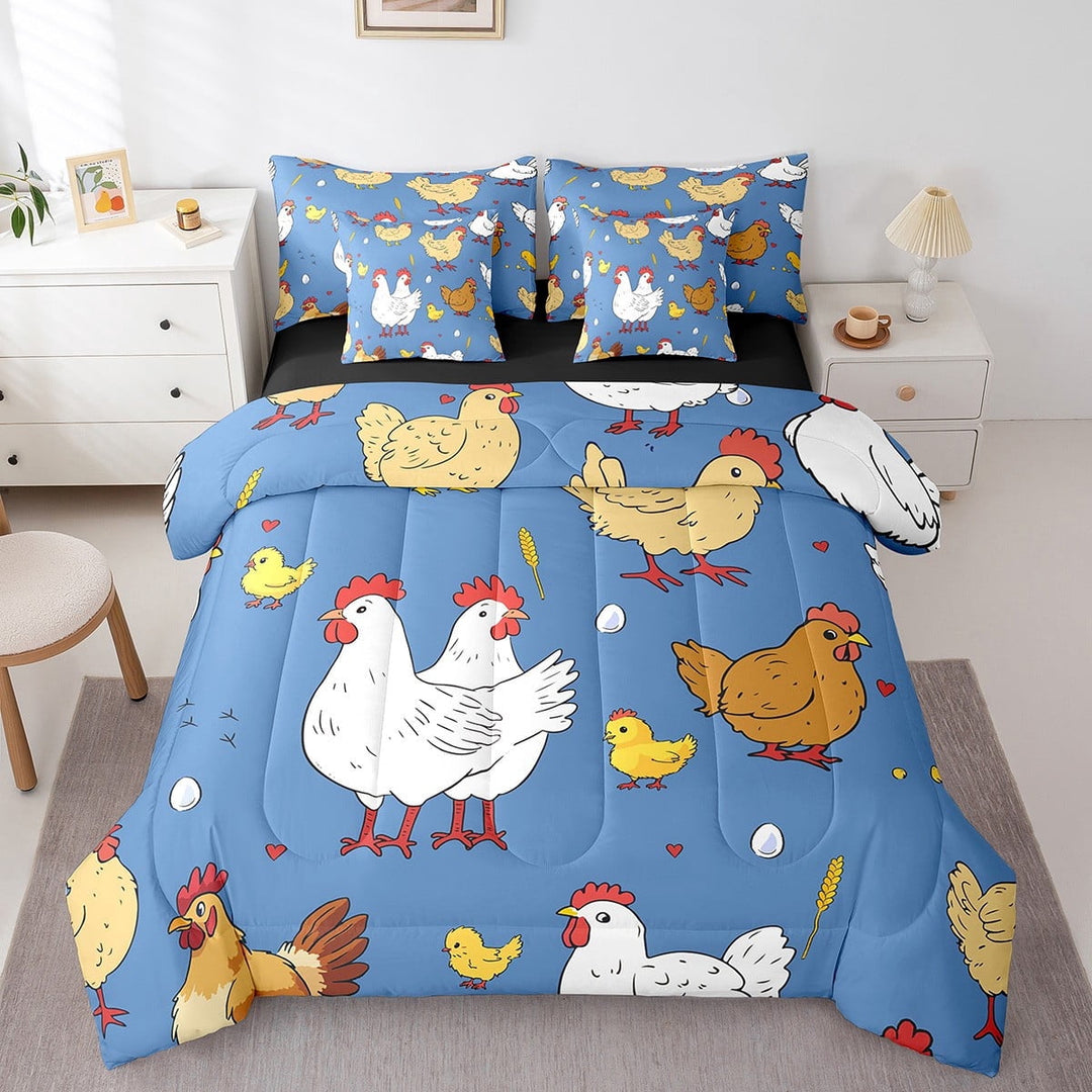 Twin Comforter Set,7 Pieces Farmhouse Chick Bedding Sets Twin Bed in a Bag with Reversible Rustic Bed Set,Chicken Comforter,Sheets,Pillowcases and Shams