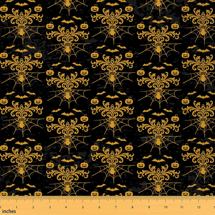 Castle Fairy Golden Pumpkin Fabric by the Yard 5 Yards for Teenagers,Bohemian Damask Fabric for Sewing,Happy Halloween Home Decor Fabric by the Yard,Luxury Bedroom Decor