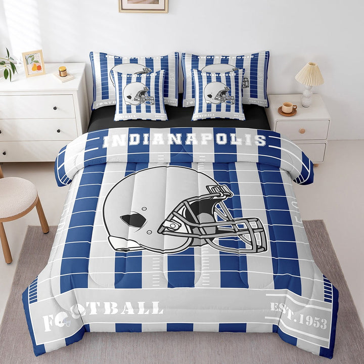 Erosebridal Rugby Sports Bedding Twin Size,Indianapolis Bed Set,Purple Black Bedding Sets Twin Size For Teens,Breathable Room Decoration Reversible,7pcs