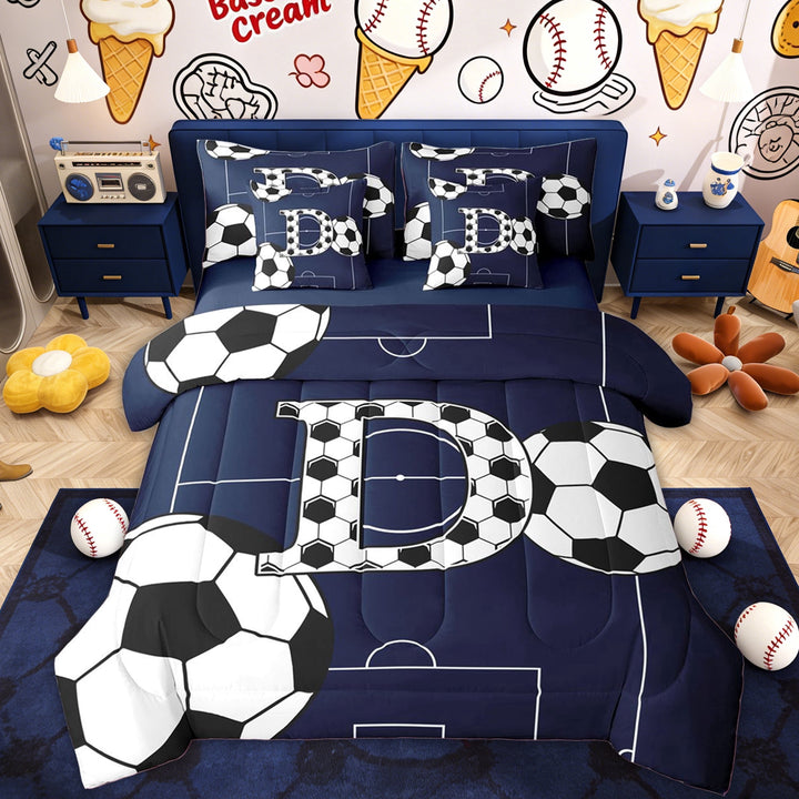 Erosebridal Kids Est Soccer Sleep Twin Bedding Sets, Initial D Letter Bedding Comforter Set, 7 Pieces