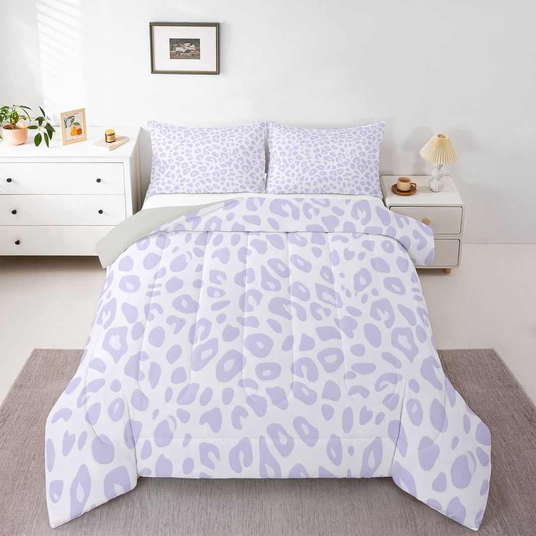 Erosebridal Purple Cheetah Print Full Size Comforter Sets for Kids, Cute Animal Bedding Sets, Grey Reverisble, 3pcs
