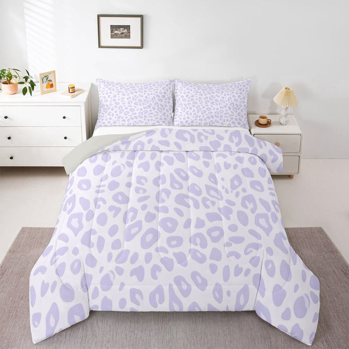 Erosebridal Purple Cheetah Print Full Size Comforter Sets for Kids, Cute Animal Bedding Sets, Grey Reverisble, 3pcs