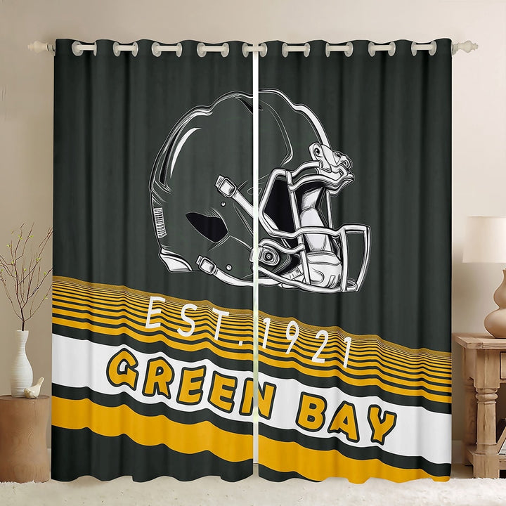 Erosebridal American Football Helmet Curtains Pack of 2 (38x45),Green Bay City Black Out Curtains,Sports Theme Curtains for Living Room,Luxury Living Room Decor
