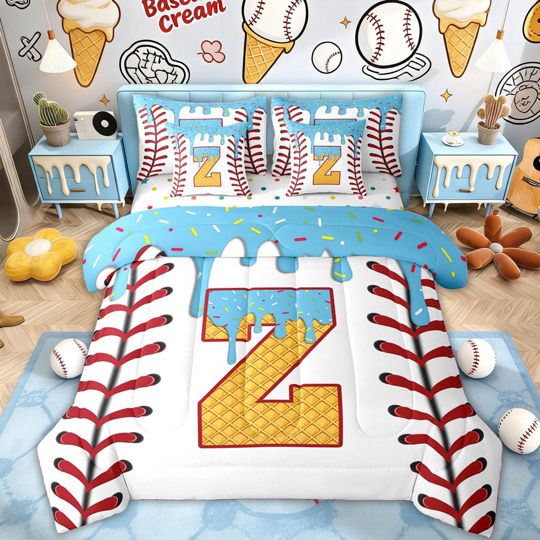 Erosebridal Ball Monogrammed Z Kids Twin Bedding Sets, Blue Ice Cream Drip Bedding Comforter Set, 7-Piece