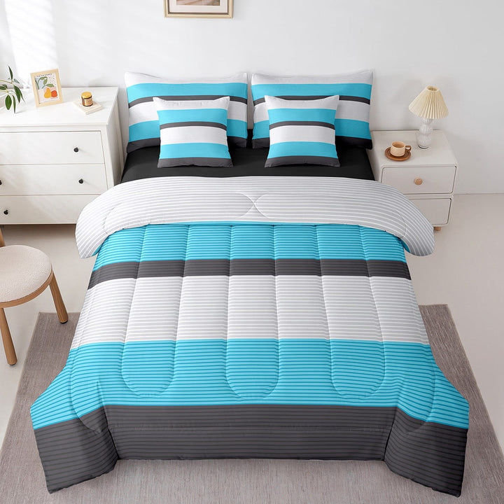 Erosebridal Abstract Lines Bedding Sets Twin Size,Geometric Stripes Comforter Sets with Sheets,Geometry Lines Bed in a Bag Twin size,Lightweight Teens Bedroom Decor,Reversible,7pcs