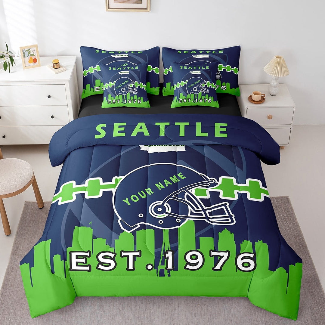 Erosebridal 7 Pcs Comforter Set Twin Size,Customized Kids Football Bed in a Bag with Flat Sheet and Fitted Sheet for Kids and Adults,Sports Bedding Set with Pillowcase and Sham(Seattle)