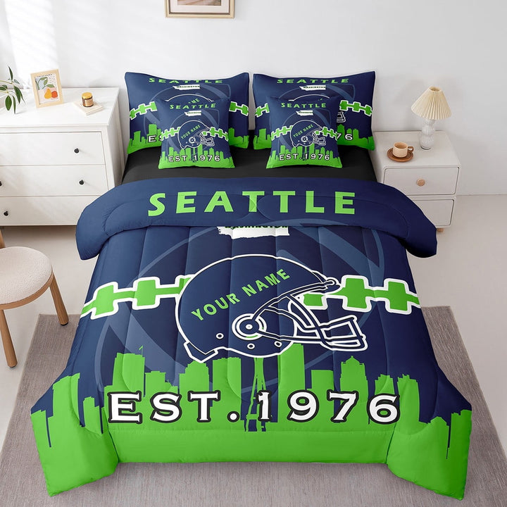 Erosebridal 7 Pcs Comforter Set Twin Size,Customized Kids Football Bed in a Bag with Flat Sheet and Fitted Sheet for Kids and Adults,Sports Bedding Set with Pillowcase and Sham(Seattle)
