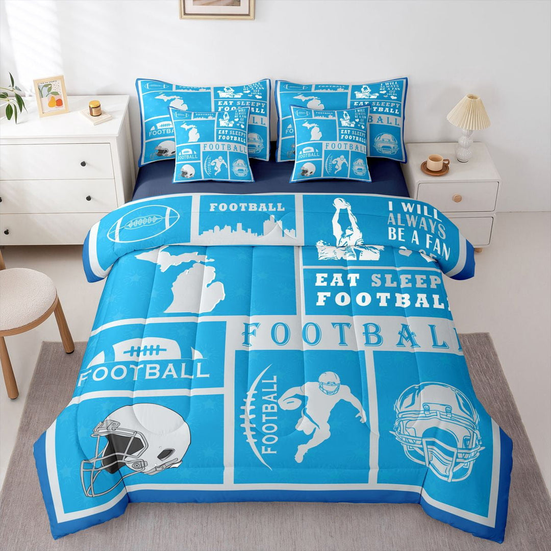 Erosebridal 7 Pieces Bed in a Bag Twin Bedding Set with Sheets,Football Comforter Sets for All Season,1 Comforter, 2 Cushion Cases, 1 Flat Sheet, 1 Fitted Sheet, 2 Pillowcases