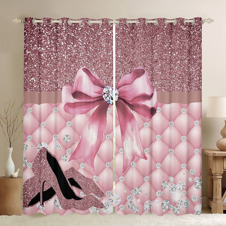 Erosebridal Pink Bowknot High Heels Curtains and Drapes (38Wx54L),Dreamy Princess 30%-50% Blackout Curtains for Bedroom,Curtains for Living Room,Bling Room Decorative