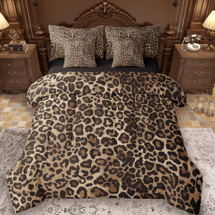 Manfei Leopard Print 7 Pieces Bedding Comforter Set,Wild Animal Full Bedding Set,Cheetah Pattern Fitted Sheet Flat Sheet For Girl Kids,Breathable Home Decor Reversible